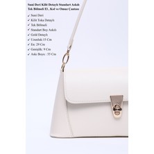 SHAKA Krem SHK153 Suni Deri Kilit Detaylı Standart Askılı Tek Bölmeli El, Kol ve Omuz Çantası U:15 E:29 G:9 cm