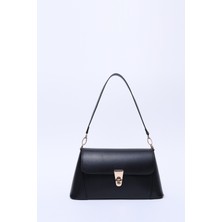 SHAKA Siyah SHK153 Suni Deri Kilit Detaylı Standart Askılı Tek Bölmeli El, Kol ve Omuz Çantası U:15 E:29 G:9 cm