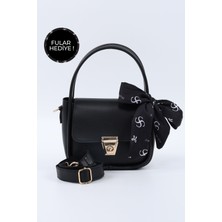 Siyah SHK235 Suni Deri Tek Bölmeli Fular Hediyeli El Kol ve Omuz Çantası