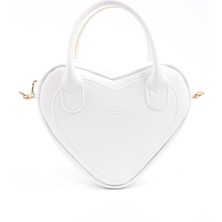 Beyaz SHK236 Suni Deri Fermuarlı Tek Bölmeli Kalp Model El, Kol ve Omuz Çantası