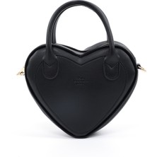 Siyah SHK236 Suni Deri Fermuarlı Tek Bölmeli Kalp Model El, Kol ve Omuz Çantası