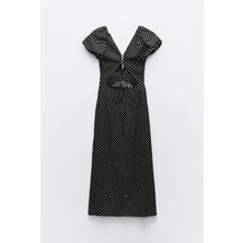 Allbucks Zara, Keten Karışımlı Pauntiye Desenli Midi Elbise ABZRA1088
