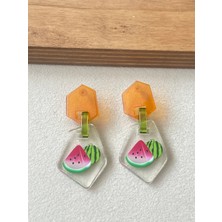 Aida Jewelss Karpuz Desenli Şık Tasarım Sallantılı Küpe