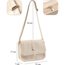 SHAKA Krem SHK127 Suni Deri Iç Fermuar Cepli Çıtçıt Kapamalı El,kol ve Omuz Çantası U:17 E:22 G:7 cm