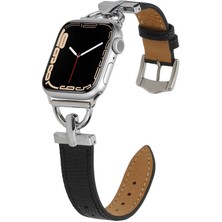 ​​​watch 38MM Uyumlu Krd-53 Deri Kordon Cppl - Siyah-Gümüş