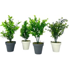 4lü Set Yapay Çiçek Mini Saksıda Yeşil Bitkiler 30CM