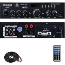 HB-200 Stereo Mixer Amfi 4-8 Ohm 2 Çıkışlı 2X100W Anfi Bluetooth USB