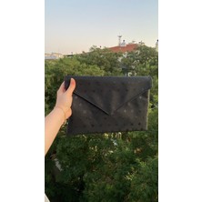 Talkıng Dreams Siyah Desenli Suni Deri Zarf Clutch