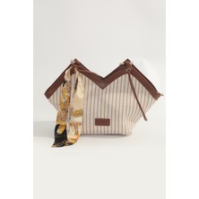 Marin Şeritli Desenli Fularlı Omuz Çantası