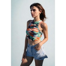 Kamuflaj Desenli Halter Yaka Crop