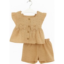 Zarif Fiyonk Detaylı Yazlık 2'li Kız Bebek Takımı – Krem & Yeşil Renk Seçenekli