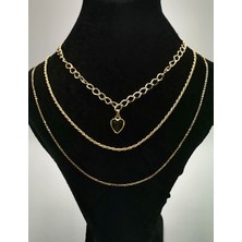 Üçlü  Sarı  Renk Zincirli Figürlü Lüks Kararmaz Kolye