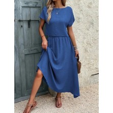 Aisha Elbise Kadın Kısa Kollu Bisiklet Yaka Bluz Etekli Ithal Keten Ikili Takım