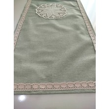 Naturel Organik El Işi Nakışlı Otantik Yumuşak %100 Pamuklu Keten Güpürlü Runner 45X115 cm