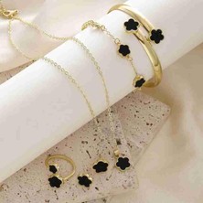 4'lü Set, Yaz Çiçeği ve Yonca Kolye, Küpe, Bileklik, Yüzük, Kadınlar Için Tek Renkli Aksesuar Takımı