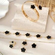 4'lü Set, Yaz Çiçeği ve Yonca Kolye, Küpe, Bileklik, Yüzük, Kadınlar Için Tek Renkli Aksesuar Takımı