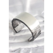 Siyah Mermer Desen Akrilik Plastik Dikdörtgen Plaka Model Vintage Kadın Bilezik