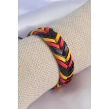 Sarı Kırmızı Siyah Renk Deri Ipli Erkek Bileklik