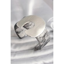 Siyah Mermer Desen Akrilik Plaka Vintage Kadın Bilezik