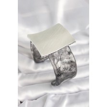 Siyah Mermer Desen Akrilik Plastik Gümüş Kare Plaka Model Vintage Kadın Bilezik