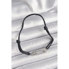 Siyah Renk Ipli Asansör Zirkon Taşlı Gümüş Messika Model Kadın Bileklik