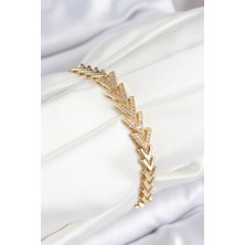 Pirinç Zirkon Taşlı Sıralı Ok Model Gold Renk Kadın Bileklik