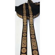 Altay Aksesuar Siyah Zemin Gold Desenli Baskılı Şerit