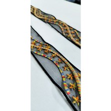 Altay Aksesuar Siyah Tül Üzerine Rengarenk Kabartma Yıldız Desen Şerit