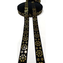 Altay Aksesuar Siyah Gold Çiçek Ayna Baskılı Lastik Şerit