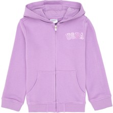 U.S. Polo Assn. Kız Çocuk Lila Kapüşonlu Fermuarlı Basic Sweatshirt 50316837-VR034