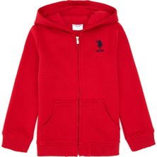 U.S. Polo Assn. Kız Çocuk Kırmızı Kapüşonlu Fermuarlı Şardonlu Basic Sweatshirt 50316809-VR171