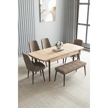 Loft Meşe Desen 80X132 Açılabilir Mdf Masa Yemek Odası Takımı, Mutfak Takımı 4 Sandalye, 1 Bench