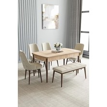 Loft Meşe Desen 80X132 Açılabilir Mdf Masa Yemek Odası Takımı, Mutfak Takımı 4 Sandalye, 1 Bench