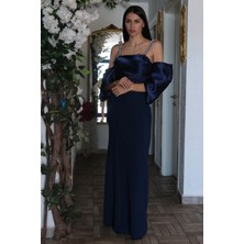 Lacivert  Kolları Şifon Yırtmaçlı Abiye 9705139.02