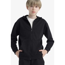DeFacto Basic Düz Kapüşonlu Okul Fermuarlı Sweatshirt Erkek Çocuk E9575A825AU