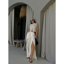 Natur Yırtmaç Detaylı Müslin Pantolon 29231