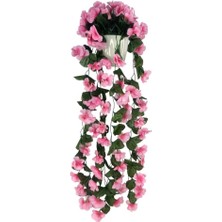 Yapay Çiçek Sarkan Pembe Menekşe Krem Rengi Saksıda 4 Sarkan Dallı 70CM