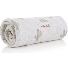 Caline Baby 4 Kat Jakarlı Müslin Battaniye 110X110CM - Kaktüs Desen Yeşil
