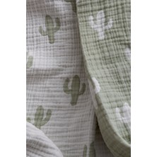 Caline Baby 4 Kat Jakarlı Müslin Battaniye 110X110CM - Kaktüs Desen Yeşil