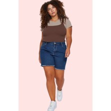 Büyük Beden Kadın Denim Şort Yüksek Bel Skinny Kısa Boy Günlük Kullanım Yaz Aylarının Vazgeçilmezi