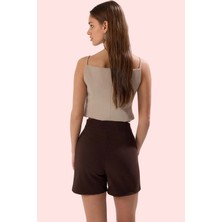 Kadın Kısa Boy Finike Dokuma Şort Etek Yüksek Bel Kemer Detayı Günlük Yaz Aylarının Vazgeçilmezi