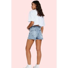 Kadın Denim Şort Yüksek Bel Straight Kalıp Yazlık Kombin Günlük Kullanım Dayanıklı Malzeme