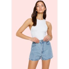 Kadın Kısa Boy Denim Şort Pamuk Mom Silüeti Geniş Paça Günlük Kullanım Yaz Aylarının Vazgeçilmezi