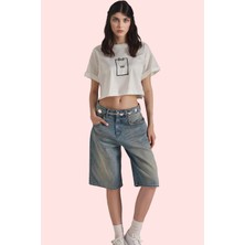 Kadın Pamuk Denim Bermuda Şort Normal Bel Geniş Paça Yazlık Günlük Yaz Aylarının Vazgeçilmezi