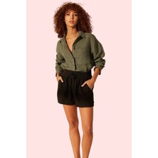 Kadın Keten Şort Düz Desen Yüksek Bel Rahat Kesim Günlük Hafta Sonu Yaz Aylarının Vazgeçilmezi