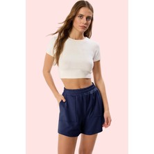 Kadın Viskoz Şort Düz Desen Beli Lastikli Günlük Kullanım Hafta Sonu Yaz Aylarının Vazgeçilmezi