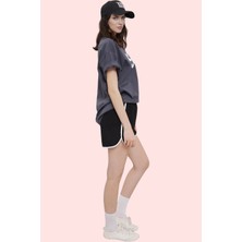 Kadın Spor Şort Polyester Biyeli Detay Renk Bloklu Desen Günlük Kullanım Dayanıklı Malzeme