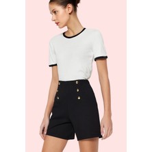 Kadın Düz Örme Şort Düğme Detaylı Yüksek Bel Boru Paça Günlük Kullanım Yaz Aylarının Vazgeçilmezi