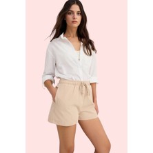 Kadın Mini Şort Pamuk Gabardin Kumaş Rahat Yüksek Bel Straight Günlük Yaz Aylarının Vazgeçilmezi