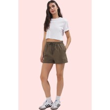 Kadın Mini Şort Pamuk Gabardin Kumaş Rahat Yüksek Bel Straight Günlük Yaz Aylarının Vazgeçilmezi
